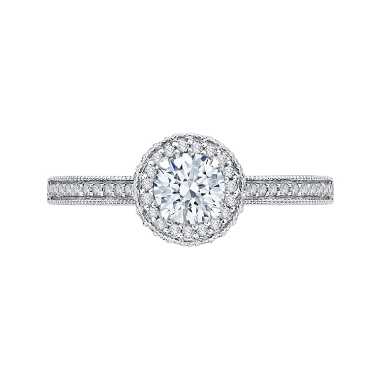 14K White Gold Round Cut Diamond Halo Engagement Ring