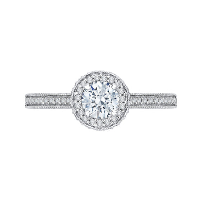 14K White Gold Round Cut Diamond Halo Engagement Ring