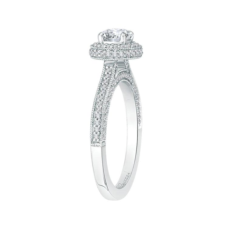 14K White Gold Round Cut Diamond Halo Engagement Ring