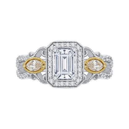 14K Two-Tone Gold Emerald Cut Diamond Halo Engagement Ring (Semi-Mount)