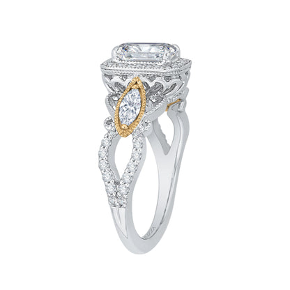 14K Two-Tone Gold Emerald Cut Diamond Halo Engagement Ring (Semi-Mount)