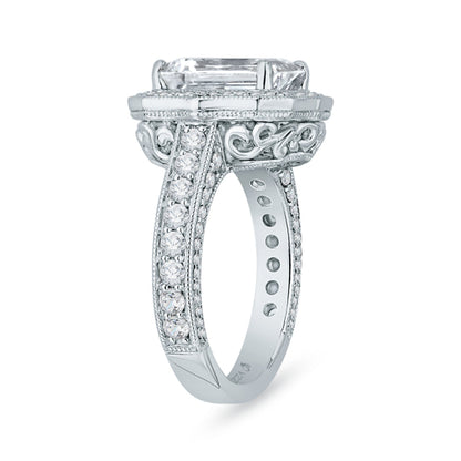 Emerald Cut Diamond Halo Bridal Engagement Ring In 18K White Gold (Semi-Mount)