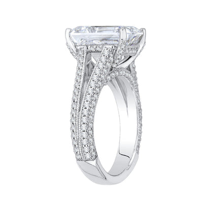 18K White Gold Emerald Cut Diamond Bridal Engagement Ring with Split Shank (Semi-Mount)