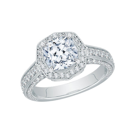 18K White Gold Cushion Cut Diamond Halo Engagement Ring (Semi-Mount)