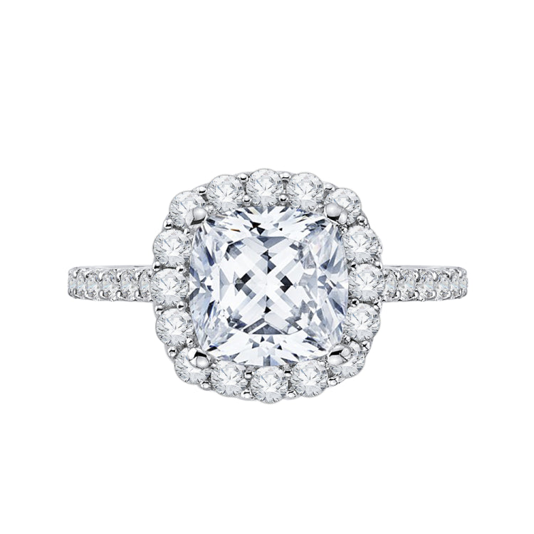 18k White Gold Cushion Diamond Halo Engagement Ring (Semi-Mount)