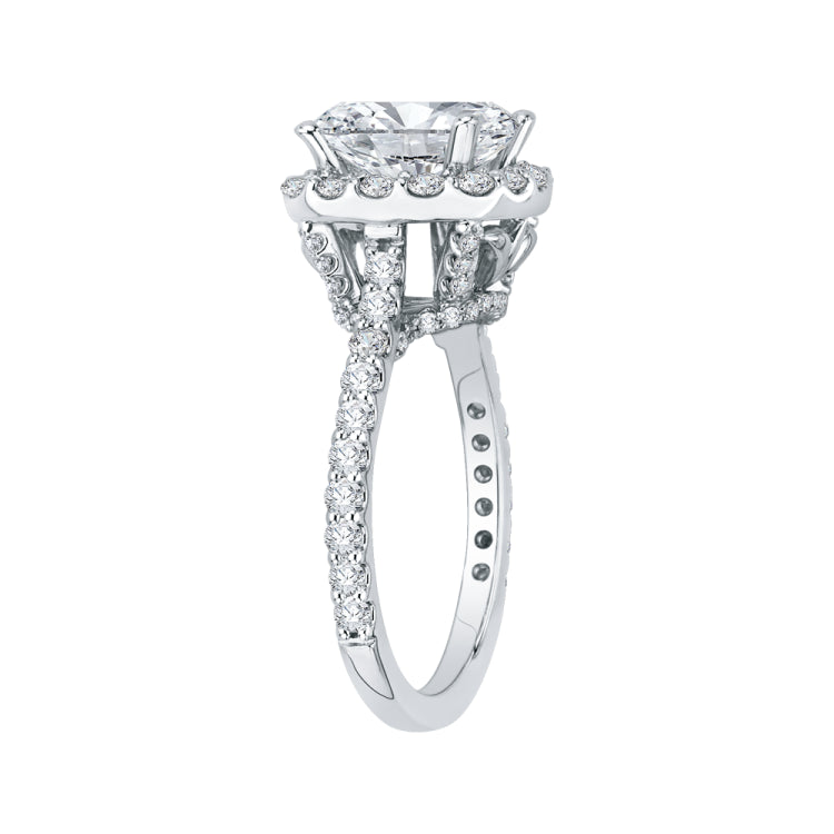 18k White Gold Cushion Diamond Halo Engagement Ring (Semi-Mount)