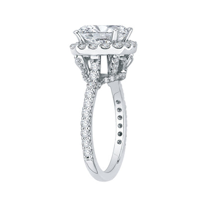 18k White Gold Cushion Diamond Halo Engagement Ring (Semi-Mount)