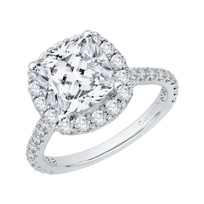 18k White Gold Cushion Diamond Halo Engagement Ring (Semi-Mount)