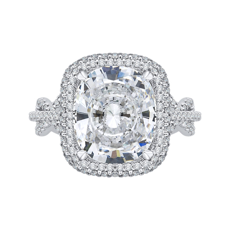 18K White Gold Cushion Diamond Double Halo Engagement Ring (Semi-Mount)