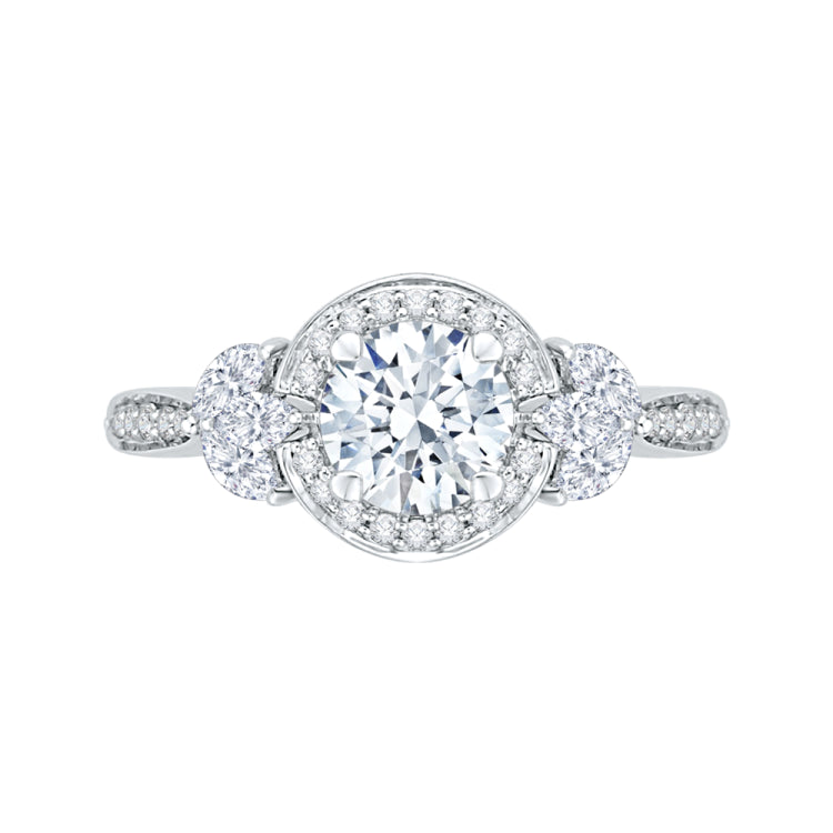 Round Diamond Halo Engagement Ring In 14K White Gold (Semi-Mount)