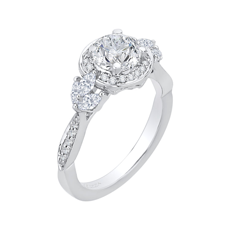 Round Diamond Halo Engagement Ring In 14K White Gold (Semi-Mount)