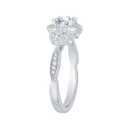 Round Diamond Halo Engagement Ring In 14K White Gold (Semi-Mount)