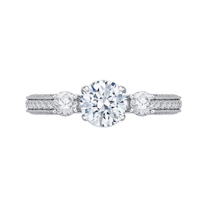 14K White Gold Round Diamond Three-Stone Engagement Ring (Semi-Mount)