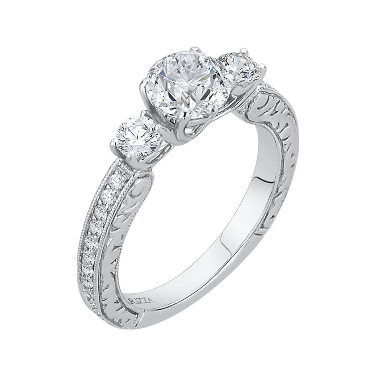 14K White Gold Round Diamond Three-Stone Engagement Ring (Semi-Mount)