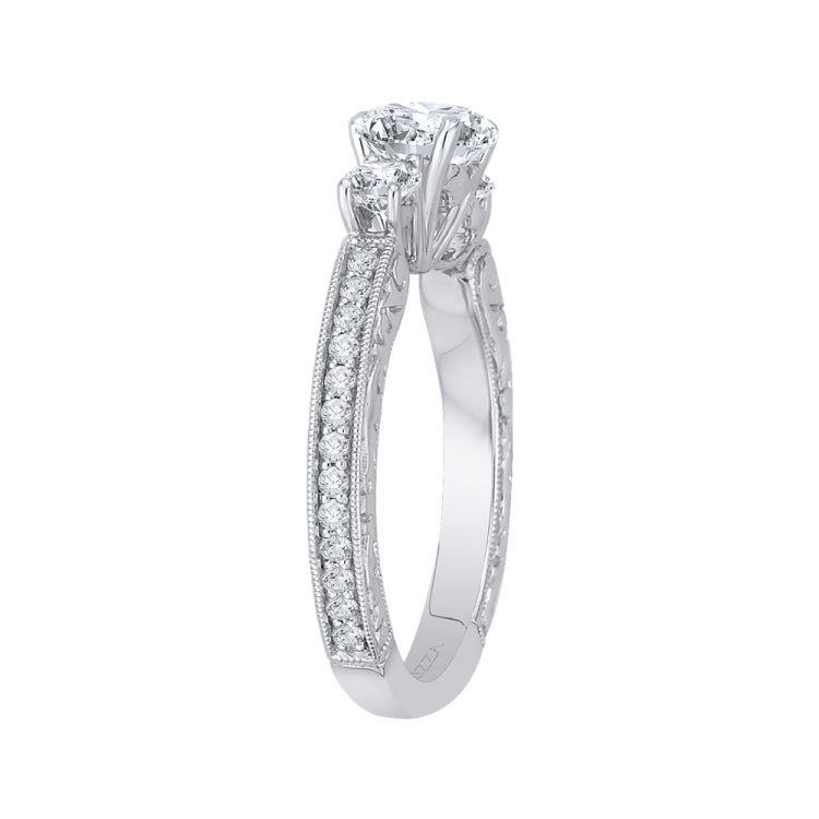 14K White Gold Round Diamond Three-Stone Engagement Ring (Semi-Mount)