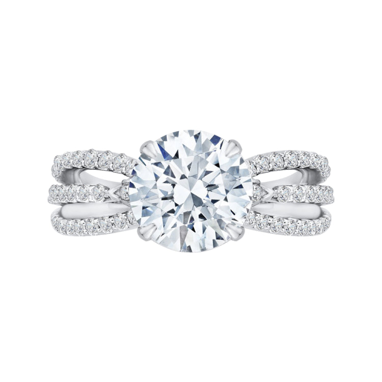 18K White Gold Round Diamond Engagement Ring with Split Shank (Semi-Mount)