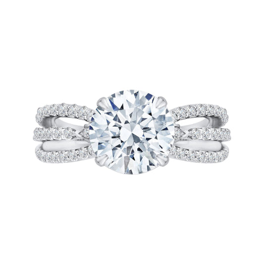 18K White Gold Round Diamond Engagement Ring with Split Shank (Semi-Mount)