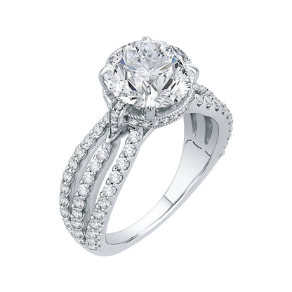 18K White Gold Round Diamond Engagement Ring with Split Shank (Semi-Mount)