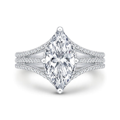 18K White Gold Marquise Diamond Engagement Ring (Semi-Mount)