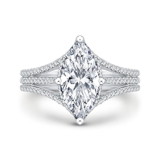 18K White Gold Marquise Diamond Engagement Ring (Semi-Mount)