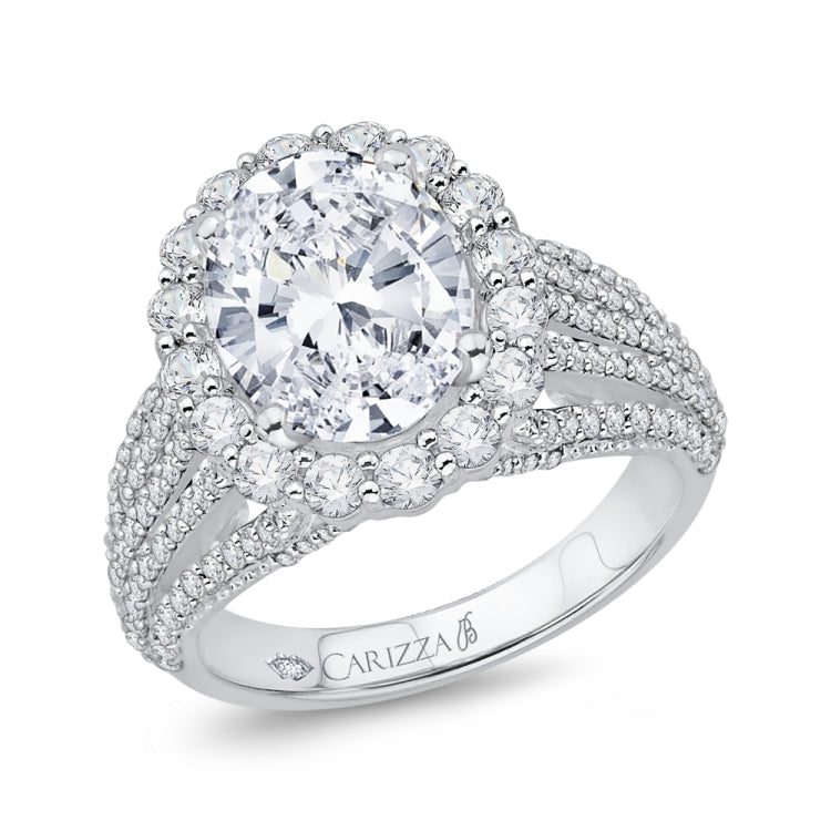 18K White Gold Oval Diamond Halo Engagement Ring (Semi-Mount)