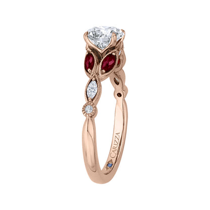 14K Rose Gold Round Diamond and Ruby Engagement Ring (Semi-Mount)