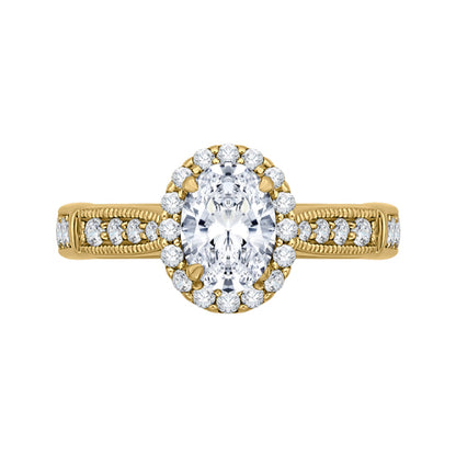 14K Yellow Gold Oval Diamond Halo Engagement Ring (Semi-Mount)