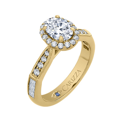 14K Yellow Gold Oval Diamond Halo Engagement Ring (Semi-Mount)