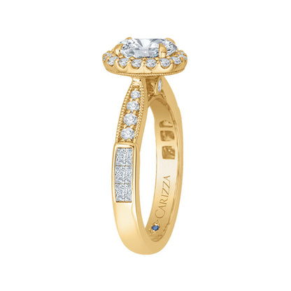 14K Yellow Gold Oval Diamond Halo Engagement Ring (Semi-Mount)