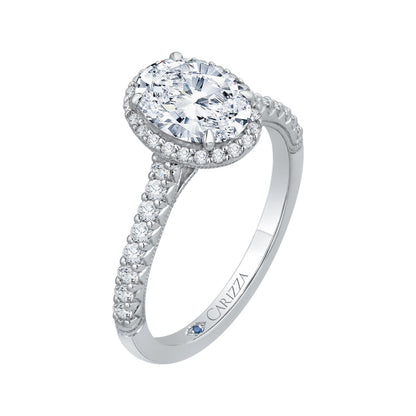 14K White Gold Oval Cut Diamond Halo Engagement Ring (Semi-Mount)