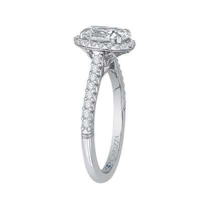 14K White Gold Oval Cut Diamond Halo Engagement Ring (Semi-Mount)