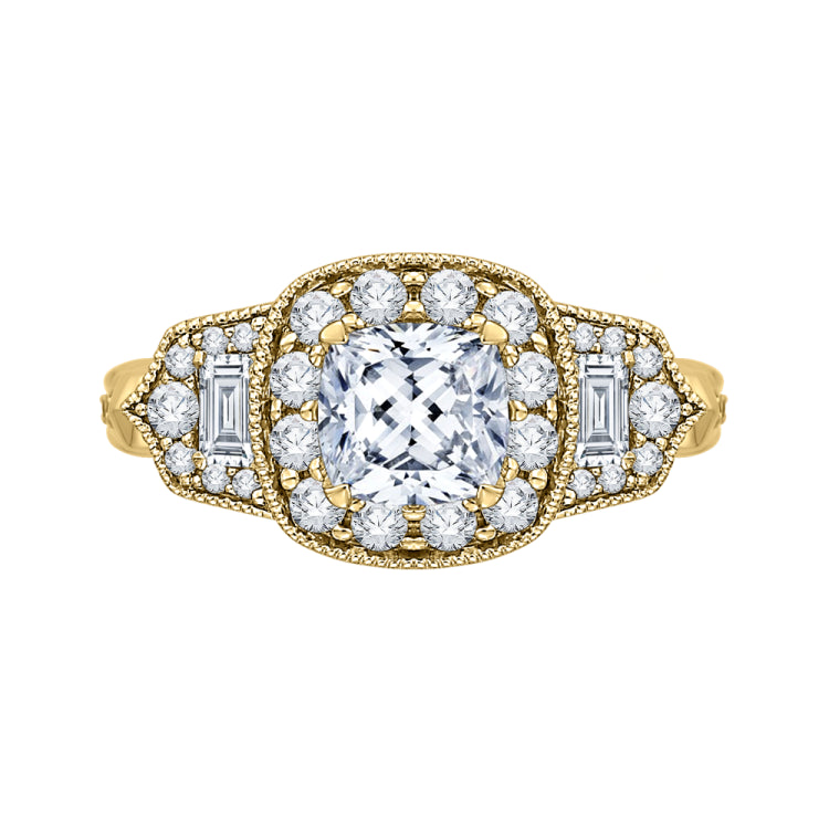 14K Yellow Gold Cushion Diamond Halo Vintage Engagement Ring (Semi-Mount)