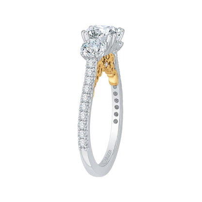 14K Two-Tone Gold Round Diamond Three-Stone Engagement Ring (Semi-Mount)