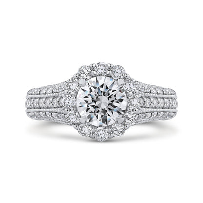 Round Diamond Halo Engagement Ring with Split Shank In 14K White Gold (Semi-Mount)