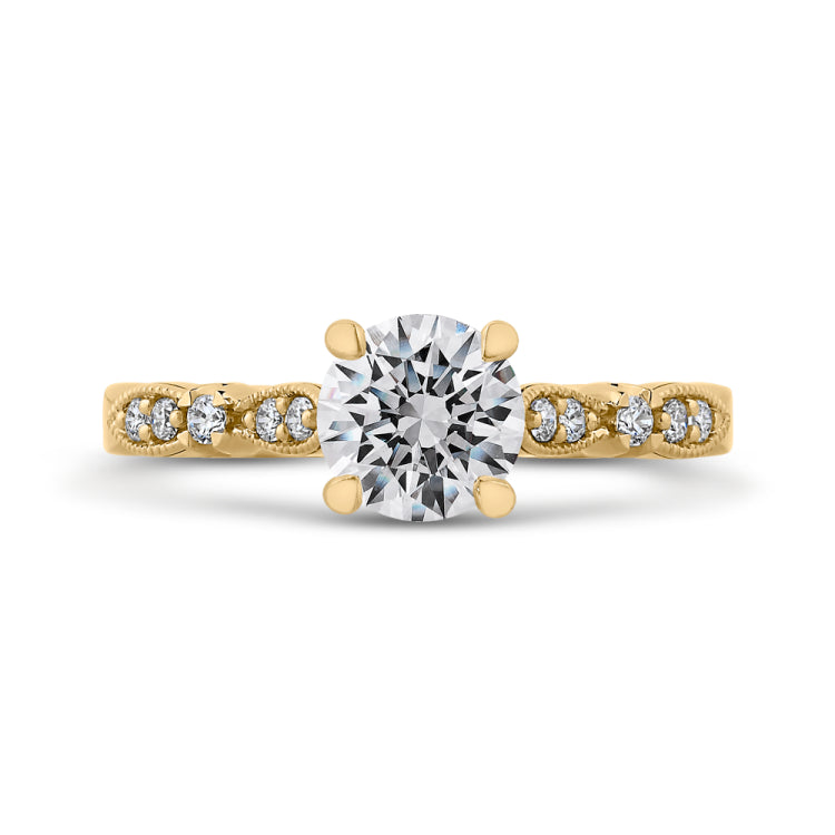 14K Yellow Gold Round Diamond Vintage Engagement Ring (Semi-Mount)