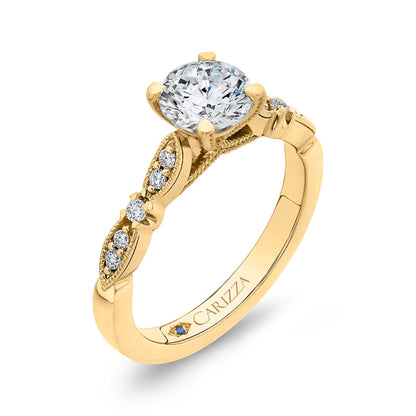 14K Yellow Gold Round Diamond Vintage Engagement Ring (Semi-Mount)