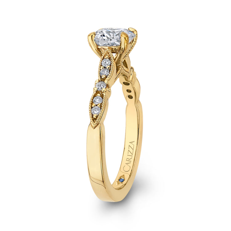 14K Yellow Gold Round Diamond Vintage Engagement Ring (Semi-Mount)