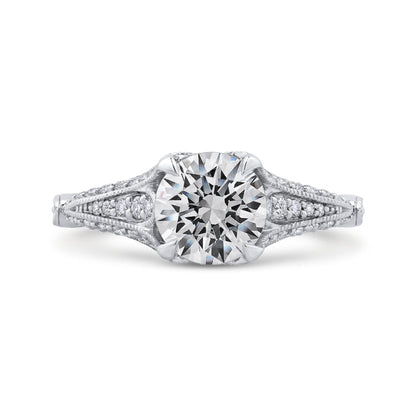 Round Cut Diamond Vintage Engagement Ring In 14K White Gold (Semi-Mount)