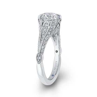 Round Cut Diamond Vintage Engagement Ring In 14K White Gold (Semi-Mount)