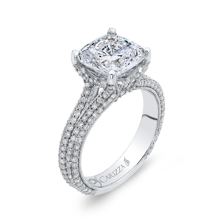 18K White Gold Cushion Diamond Engagement Ring (Semi-Mount)