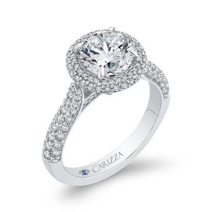 14K White Gold Round Diamond Double Halo Engagement Ring (Semi-Mount)