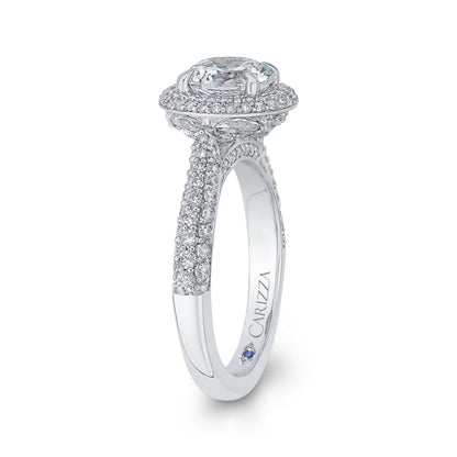 14K White Gold Round Diamond Double Halo Engagement Ring (Semi-Mount)