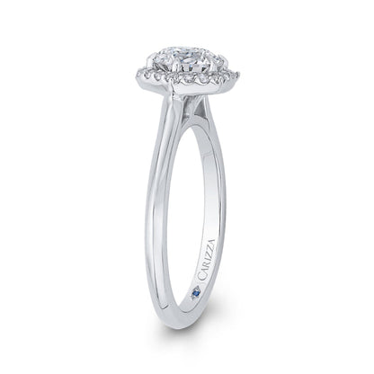 14K White Gold Round Diamond Hexagon Shape Halo Engagement Ring (Semi-Mount)