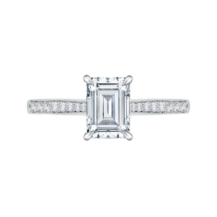 Emerald Cut Diamond Solitaire with Accents Engagement Ring In 14K White Gold (Semi-Mount)