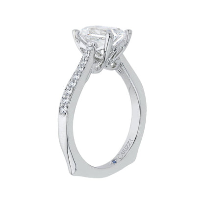 Emerald Cut Diamond Solitaire with Accents Engagement Ring In 14K White Gold (Semi-Mount)