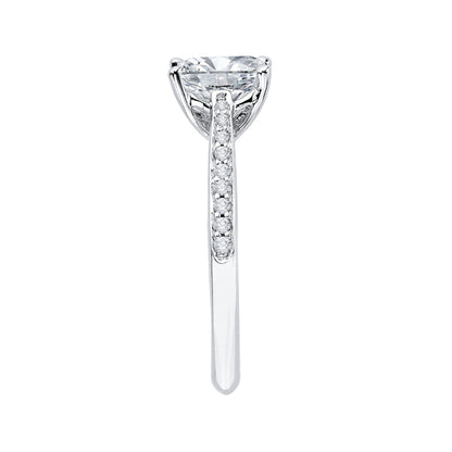 Emerald Cut Diamond Solitaire with Accents Engagement Ring In 14K White Gold (Semi-Mount)