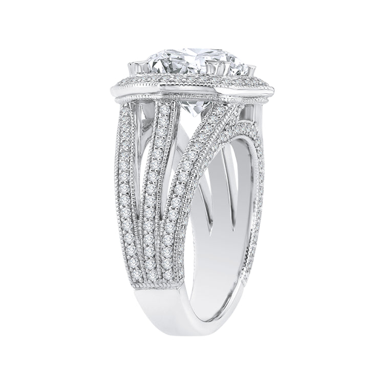 18K White Gold Round Cut Diamond Halo Engagement Ring (Semi-Mount)