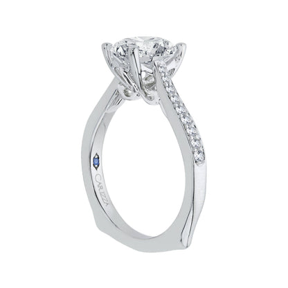 14K White Gold Round Diamond Solitaire with Accents Engagement Ring (Semi-Mount)