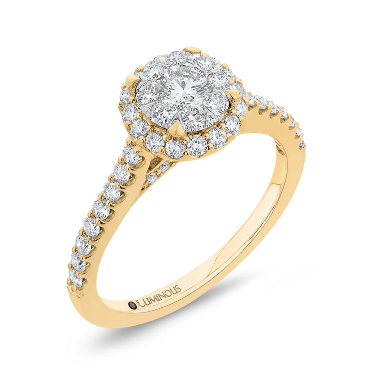 Round Cut Diamond Halo Engagement Ring In 14K Two-Tone Gold