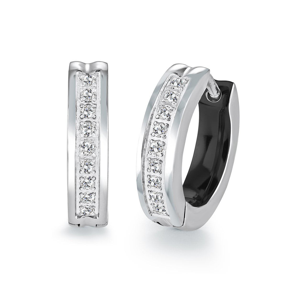 2-TONE CHANNEL-CZ HUGGIE EARRINGS